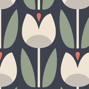 3096 A - spring tulips, navy green