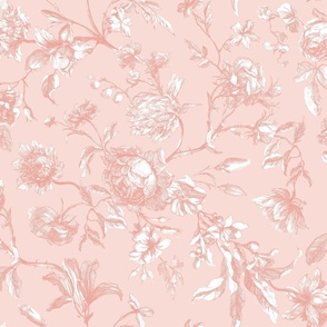 Antique Floral Toile- Pink & White