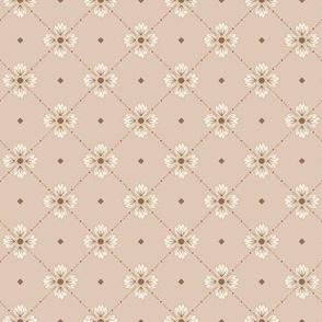 Simone: Beige & Ivory Tiled Floral, Neutral Botanical 