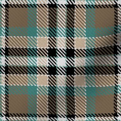 Waffle Grid Plaid in Brown and Sage Green