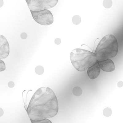 Gray Butterfly Polka Dots 