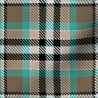 Waffle Grid Plaid in Brown and Mint Green