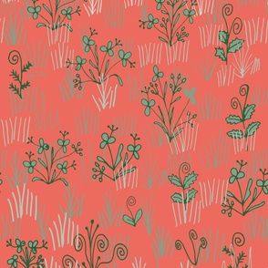 Flowers among grasslands - pink and green