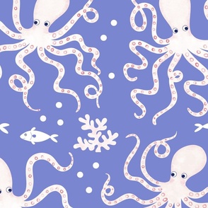 Large octopus on cobalt blue