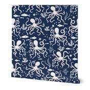 large octopus on navy blue