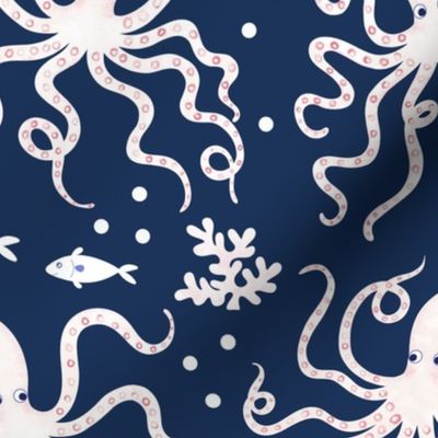 large octopus on navy blue