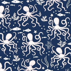 large octopus on navy blue