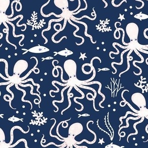 medium octopus on navy blue