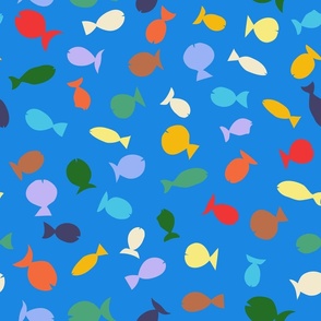 Simple playful fishes in the sea in vibrant: colbalt blue