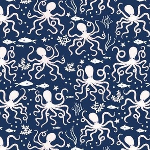 small octopus on navy blue