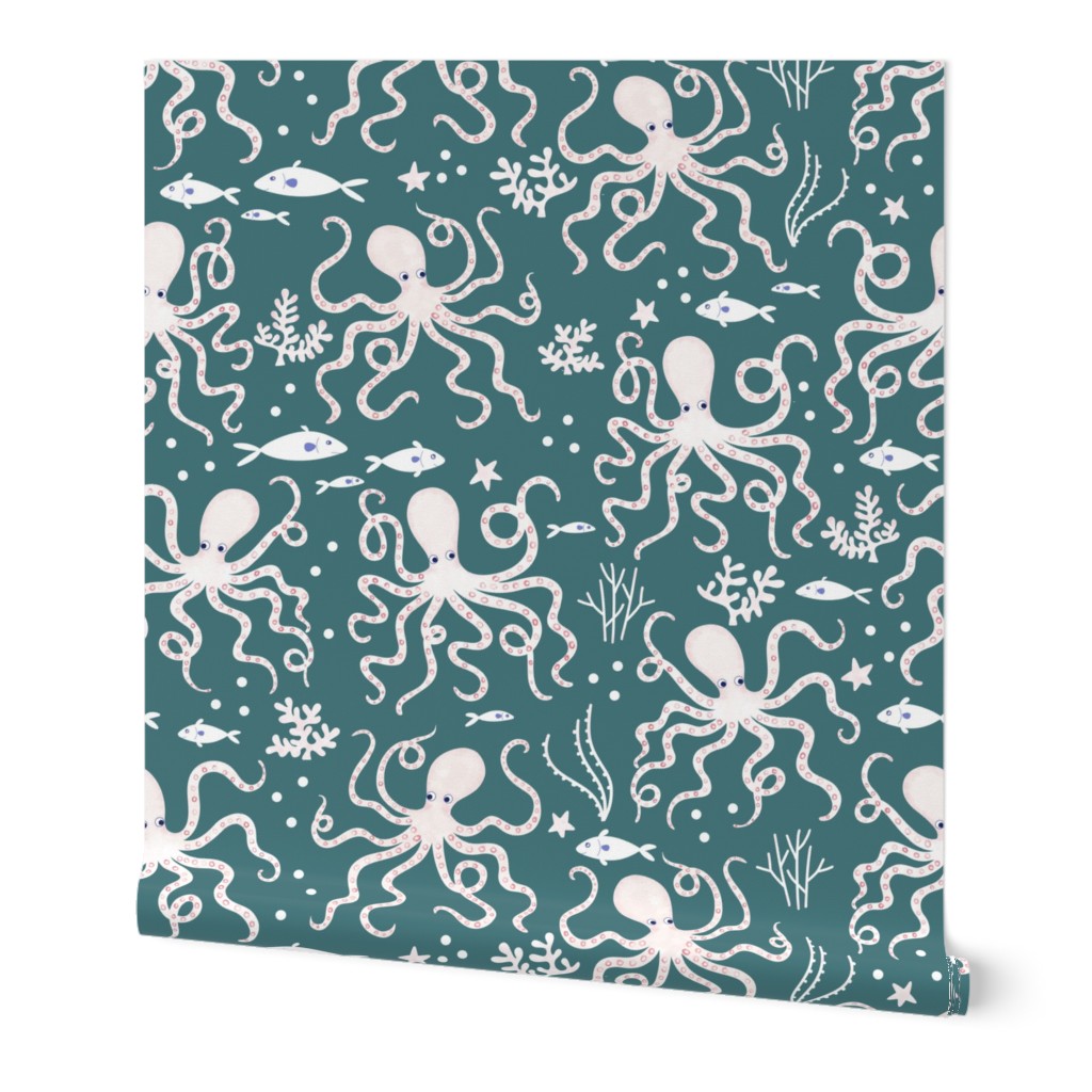 large octopus on teal green