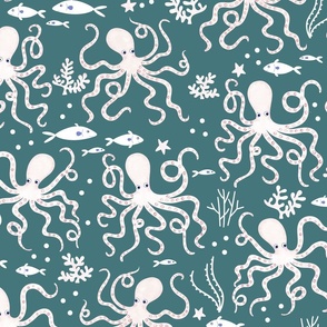 large octopus on teal green