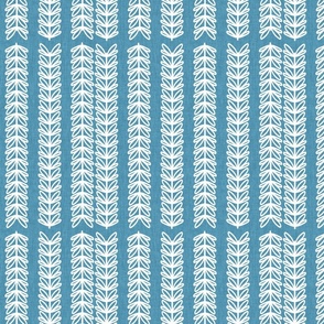 Hand Drawn Leaves Stripes | Blue Linen