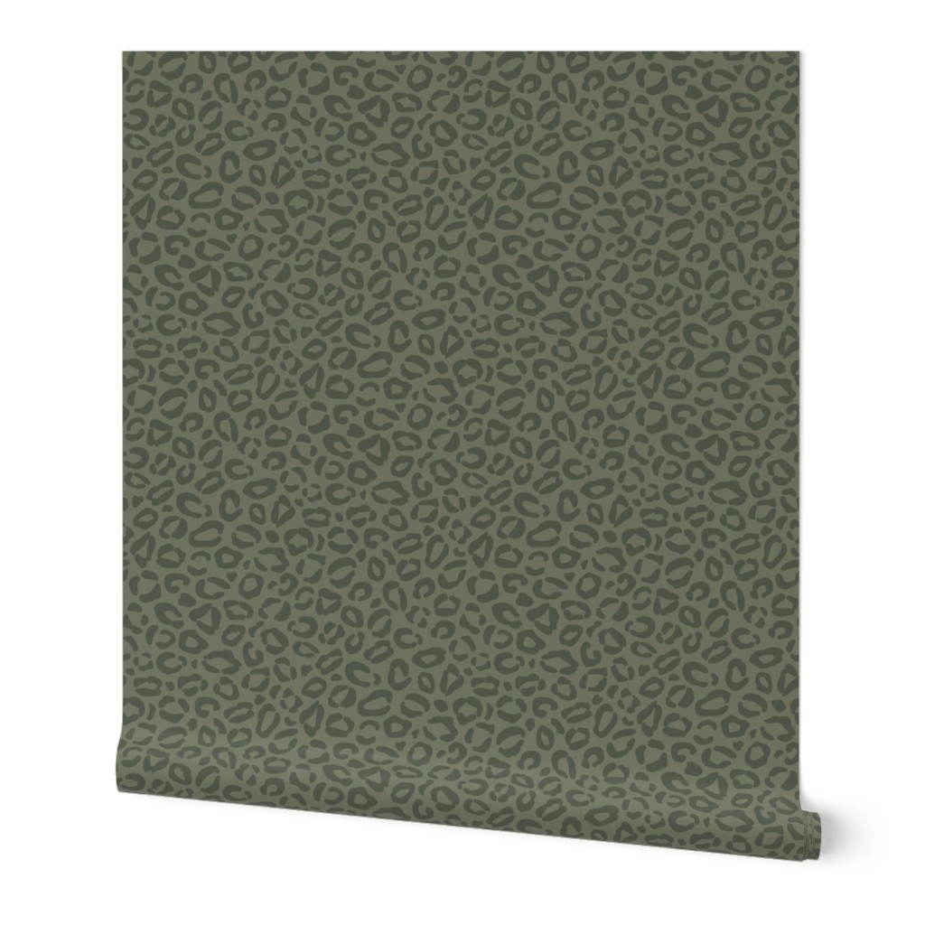 Thyme Green Leopard Print {on Camouflage Green} Tone on Tone Animal Spots 