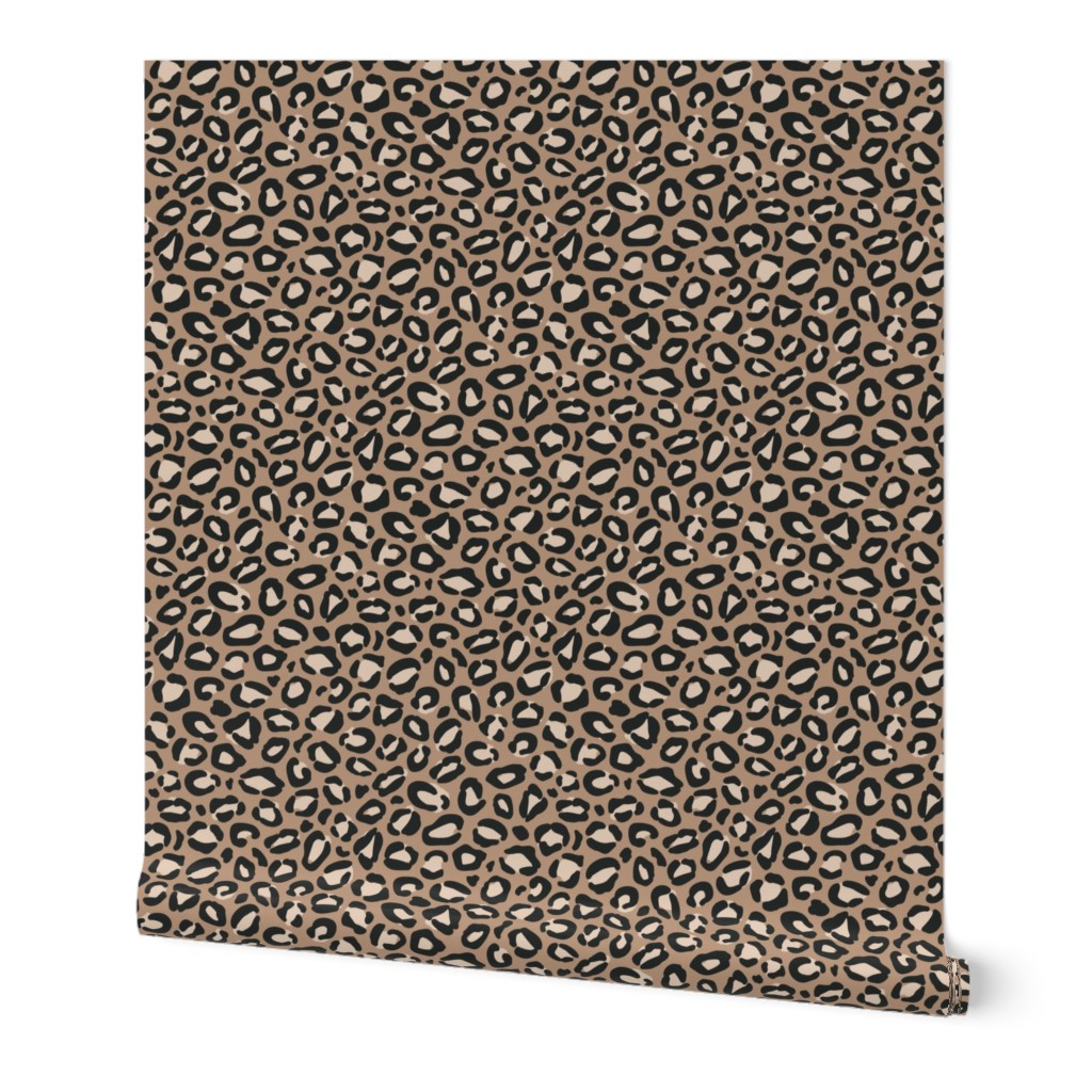 Leopard Print {Neutral Tan and Charcoal Black on Brown} Animal Spots 