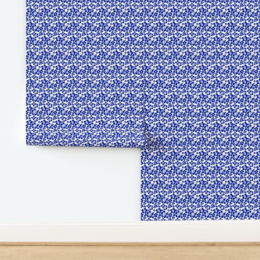 Royal Blue Hawaiian Flowers on White  ( Extra Small Scale )