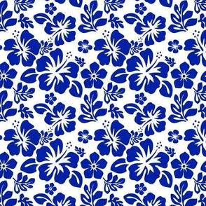 Royal Blue Hawaiian Flowers on White  ( Extra Small Scale )