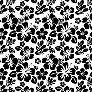 Black Hawaiian Flowers on White (Extra Small Scale )