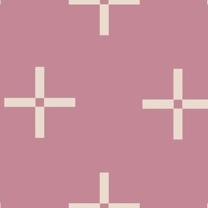 medium // Classic Plus Signs Geometric Crosses Cream on Rose Pink // 8"