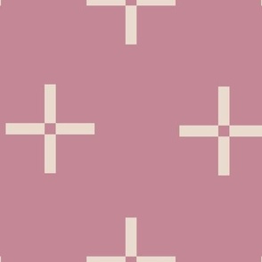 large // Classic Plus Signs Geometric Crosses Cream on Rose Pink // 12"