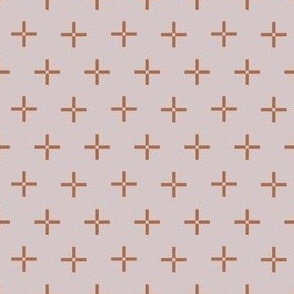 mini micro // Classic Plus Signs Geometric Crosses Terracotta Orange on Blush Pink // 2"