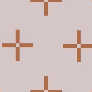 medium // Classic Plus Signs Geometric Crosses Terracotta Orange on Blush Pink // 8"