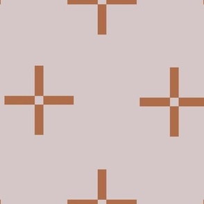 large // Classic Plus Signs Geometric Crosses Terracotta Orange on Blush Pink // 12"