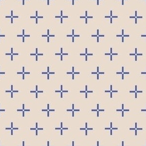mini micro // Classic Plus Signs Geometric Crosses Royal Blue on Cream // 2"