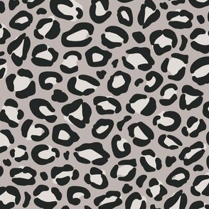 Grey Leopard Print {Timberwolf Pale Gray and Charcoal Black on Pale Umber Gray} Animal Spots 
