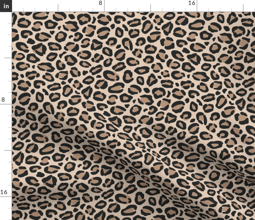 Leopard Print {Brown and Charcoal Black on Neutral Tan} Animal Spots 