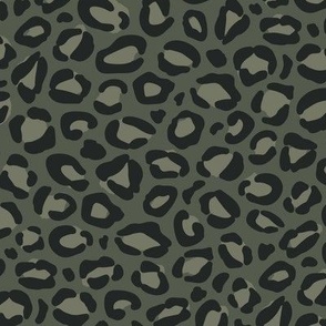 Green Leopard Print {Camouflage Green and Charcoal Black on Thyme Green} Animal Spots 