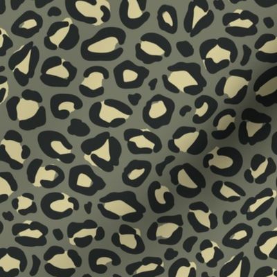 Green Leopard Print {Dusty Yellow and Charcoal Black on Camouflage Green} Animal Spots 