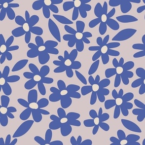 large // Daisy Bloom Retro Floral in Royal Blue on Blush  // 12"