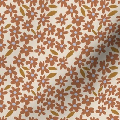 mini // Daisy Bloom Retro Floral in Terracotta Orange on Cream  // 4"