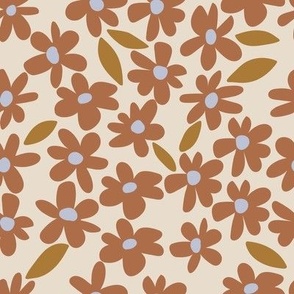 medium // Daisy Bloom Retro Floral in Terracotta Orange on Cream  // 8"