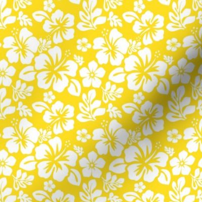 White Hawaiian  Hibiscus Flowers on Yellow (Extra Small Scale)