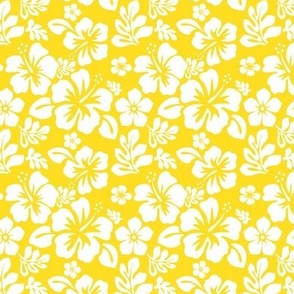 White Hawaiian  Hibiscus Flowers on Yellow (Extra Small Scale)