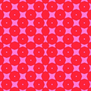 Red And Pink Nuts And Bolts Geometric Circle Shapes Abstract Retro Modern Repeat Quilt Pattern