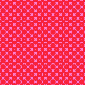Mini Red And Pink Nuts And Bolts Geometric Circle Shapes Abstract Retro Modern Repeat Quilt Pattern