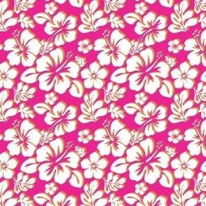 White and Orange Hawaiian Flowers on Hot Pink - Extra Small Scale -