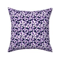 White and Purple Hawaiian Flowers on Navy Blue - Extra Small Scale -