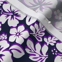 White and Purple Hawaiian Flowers on Navy Blue - Extra Small Scale -