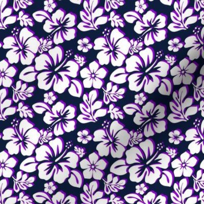 White and Purple Hawaiian Flowers on Navy Blue - Extra Small Scale -