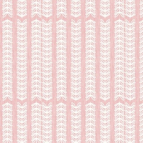 Hand Drawn Leaves Stripes | Pink Linen