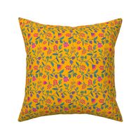 Euphoria (S), maximalist bold floral in vibrant colors with a playful and whimsical feel, handdrawn, sunny yellow