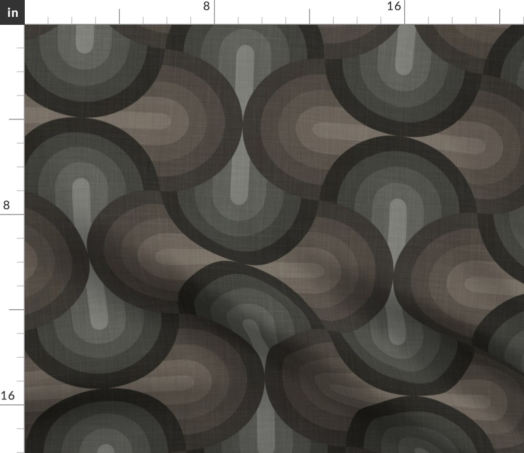 Black and Tan Gradient Geometric Linen Texture Basket Weave Retro Overlap Curves  Medium Scale