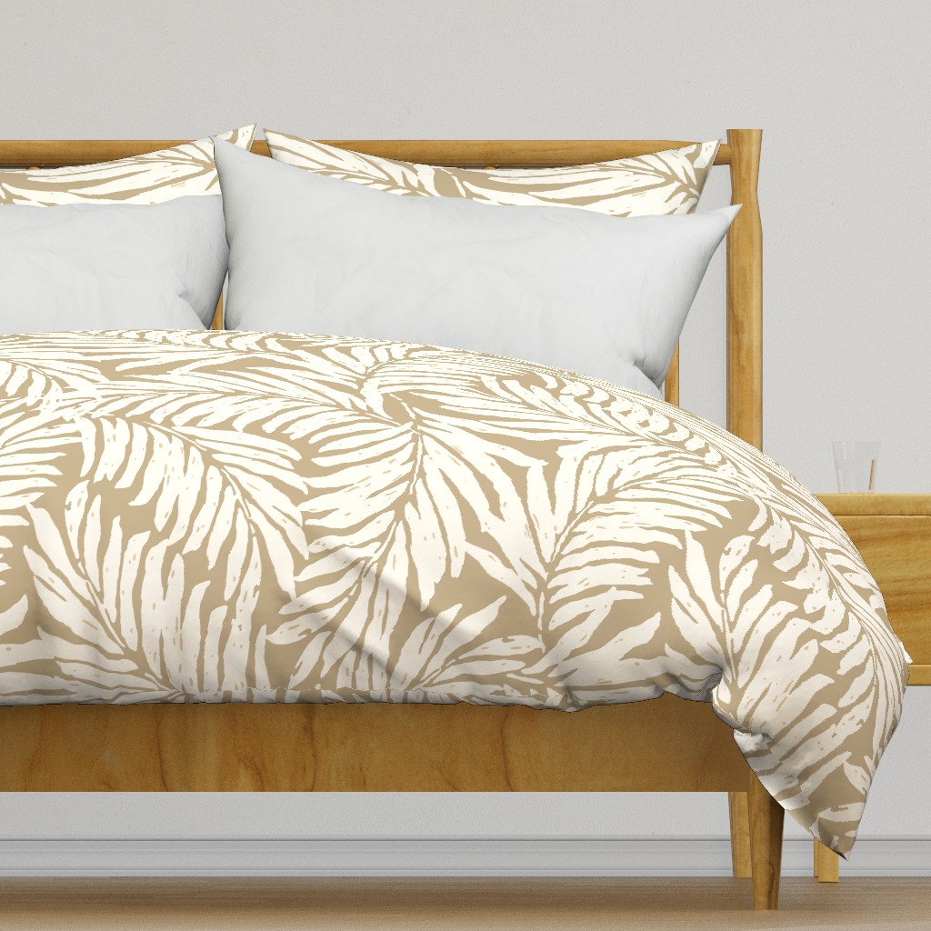 Giant Illustrated Palm Leaves - Taupe and Cream
