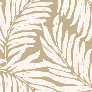 Giant Illustrated Palm Leaves - Taupe and Cream