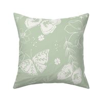 Whimsical garden butterflies and birds silhouette pastel spring green