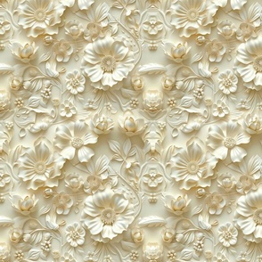 Ivory Elegance: 3D Floral Relief Pattern